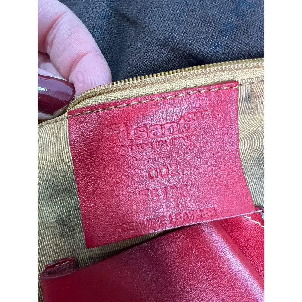 Vintage i Santi Drawstring Leather Bucket Purse Bag Red Made In Italy